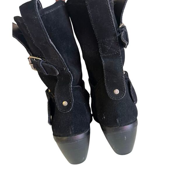 Dolce Vita Double Buckle Black Oiled Suede Pull-On Floppy Boots Sz. 7.5 - Picture 4 of 11